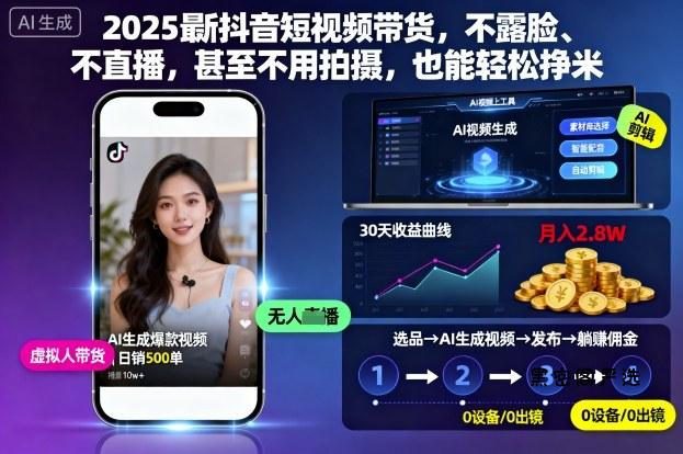 2025最新抖音短视频带货，不露脸、不直播，甚至不用拍摄，也能轻松挣米-HeiMiGe