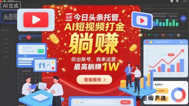 今日头条托管,AI短视频打金,你出账号,我来运营,最高躺賺1W【揭秘】-HeiMiGe
