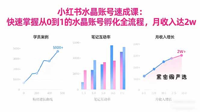 2025小红书水晶账号速成课：快速掌握从0-1水晶账号孵化全流程，月收入达2w-HeiMiGe