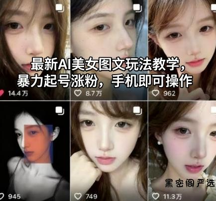 最新AI美女图文玩法教学，暴力起号涨粉，手机即可操作-HeiMiGe