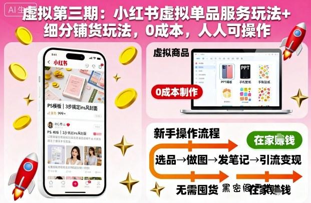 虚拟第三期:小红书虚拟单品服务玩法+细分铺货玩法,0成本,人人可操作