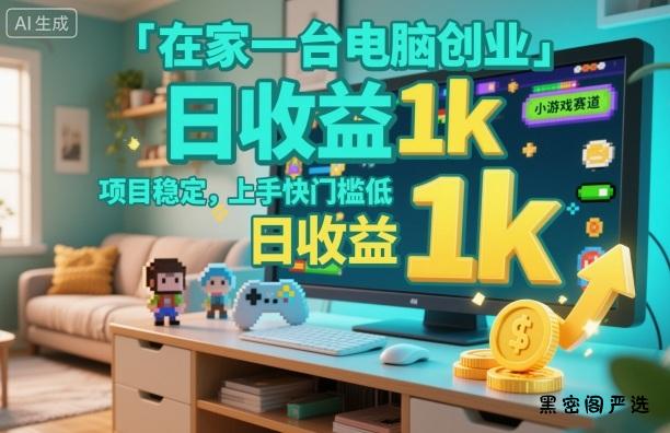在家一台电脑创业,小游戏赛道,项目稳定,上手快门槛低,日收益1k+【揭秘】-HeiMiGe