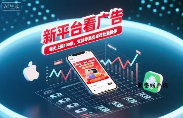 新台看广告，养好机一条5毛到5块，单机日入30到100，支持苹果安卓，可批量操作。-HeiMiGe