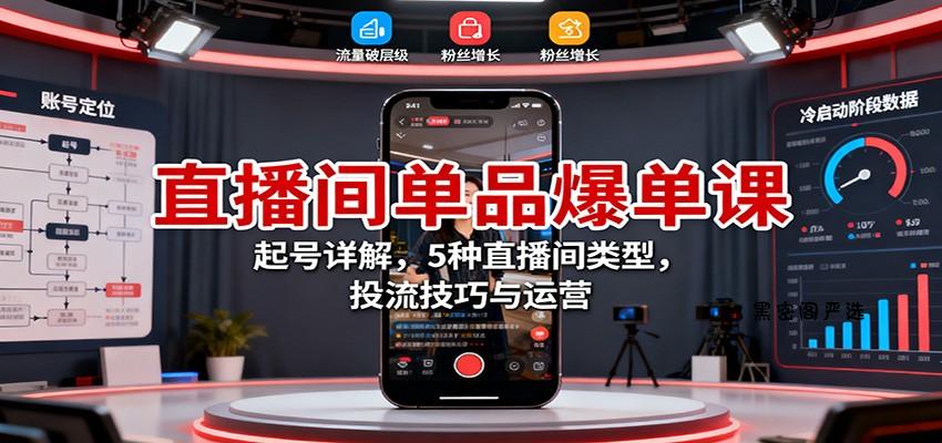 直播间单品爆单课：起号详解，5种直播间类型，投流技巧与运营-HeiMiGe