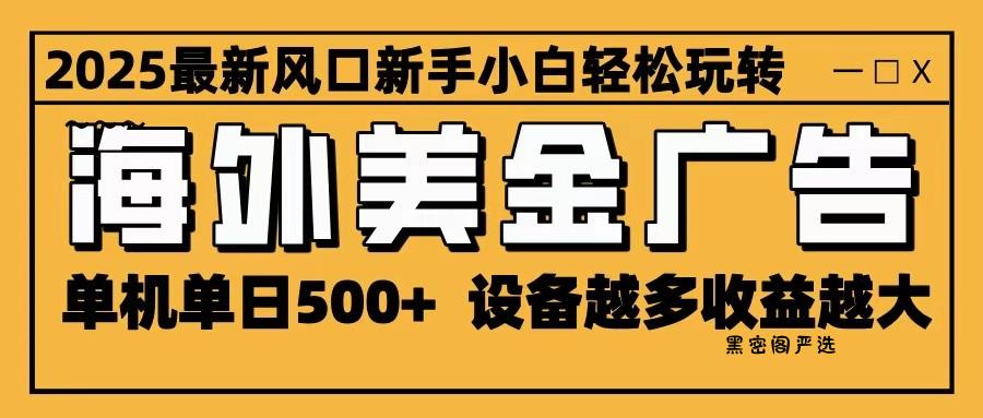2025最新风口 海外美金广告 单机单日500+ 可无限放大 设备越多收益越大 轻松上手-HeiMiGe