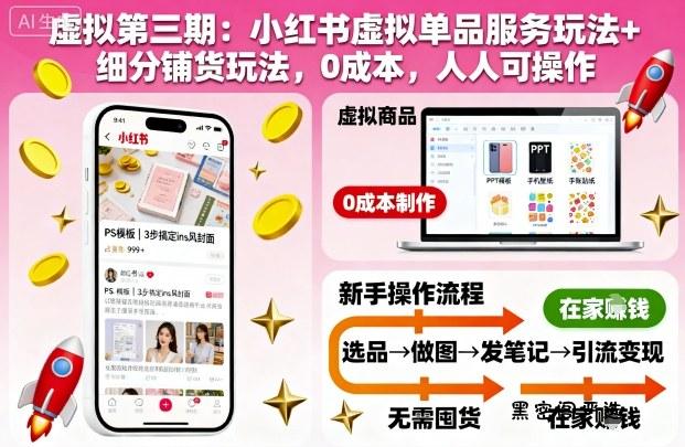 虚拟第三期：小红书虚拟单品服务玩法+细分铺货玩法，0成本，人人可操作(更新)-HeiMiGe