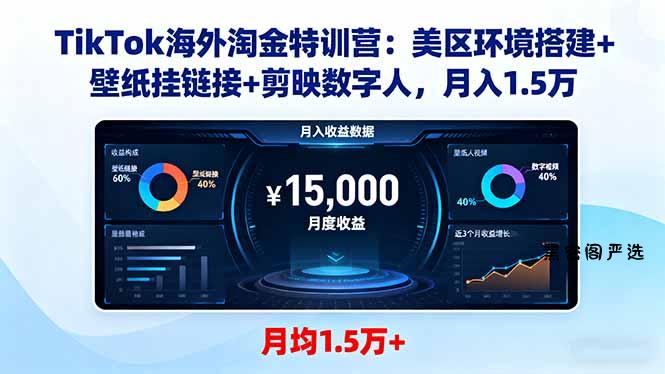 TikTok海外淘金特训营:美区环境搭建+壁纸挂链接+剪映数字人,月入1.5万-HeiMiGe