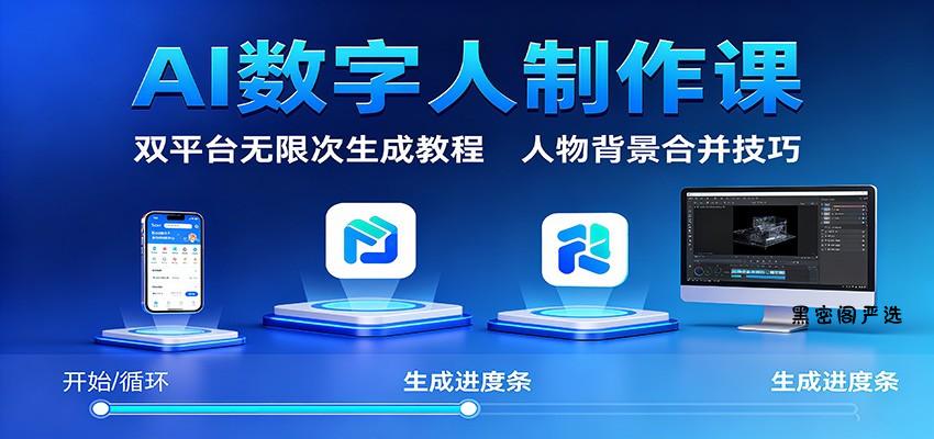 AI数字人制作课：双平台无限次生成教程，人物背景合并技巧-HeiMiGe