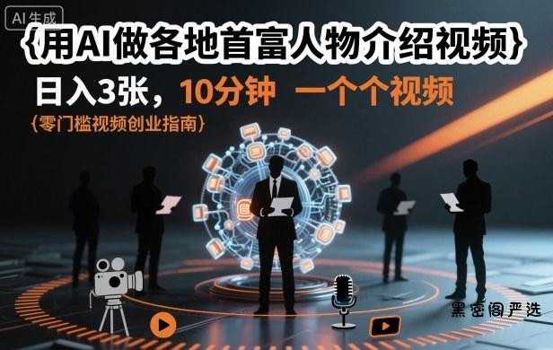 用AI做各地首富人物介绍视频，日入3张，10分钟一个视频-HeiMiGe