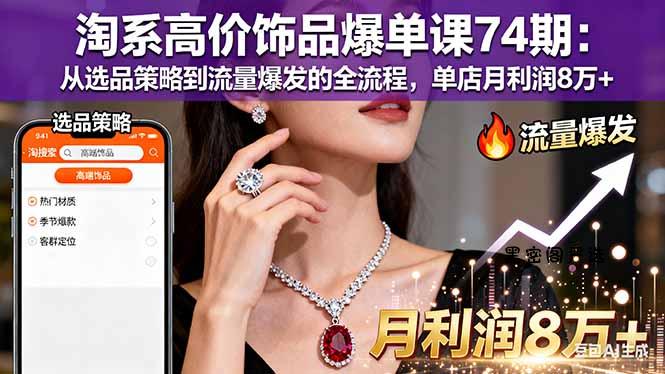 淘系高价饰品爆单课74期：从选品策略到流量爆发的全流程，单店月利润8万+-HeiMiGe