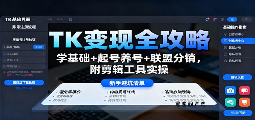 TK变现全攻略：学基础+起号养号+联盟分销，附剪辑工具实操-HeiMiGe