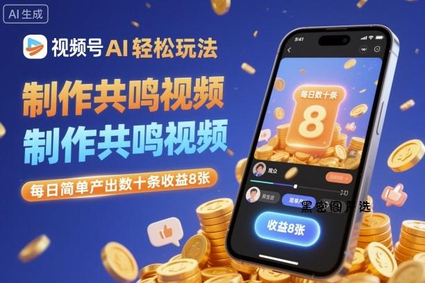 视频号AI轻松玩法，制作共鸣视频，每日简单产出数十条收益8张-HeiMiGe