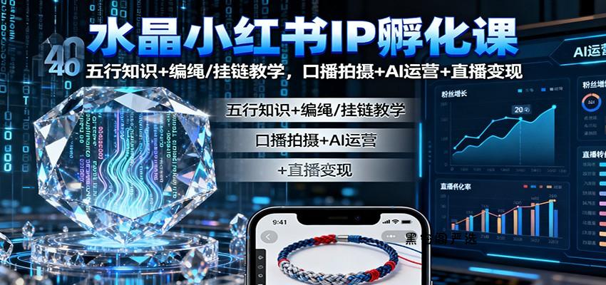 水晶小红书IP孵化课：五行知识+编绳/挂链教学，口播拍摄+AI运营+直播变现-HeiMiGe