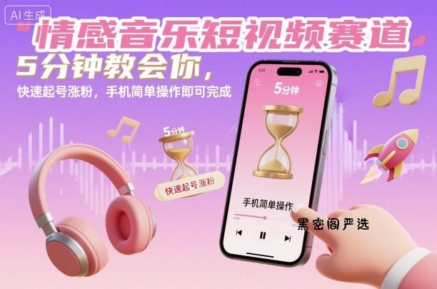情感音乐短视频赛道,5分钟教会你,快速起号涨粉,手机简单操作即可完成