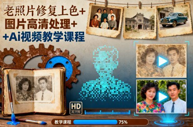 老照片修复上色+图片高清处理+Ai视频教学课程-HeiMiGe