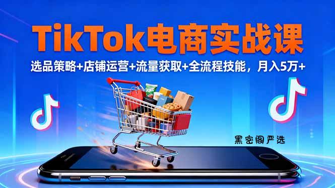 TikTok电商实战课10月，选品策略+店铺运营+流量获取+全流程技能，月入5万+-HeiMiGe
