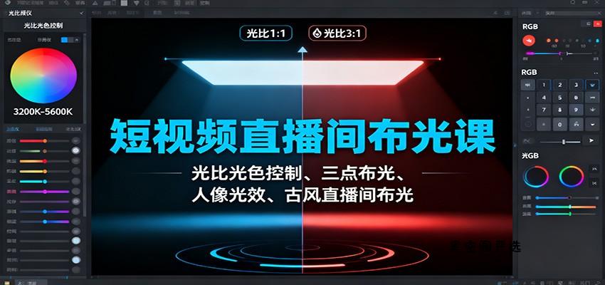 短视频直播间布光课：光比光色控制、三点布光、人像光效、古风直播间布光-HeiMiGe