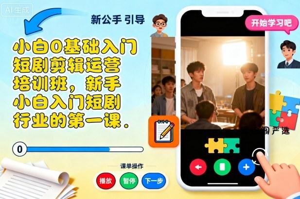 小白0基础入门短剧剪辑运营培训班，新手小白入门短剧行业的第一课-HeiMiGe