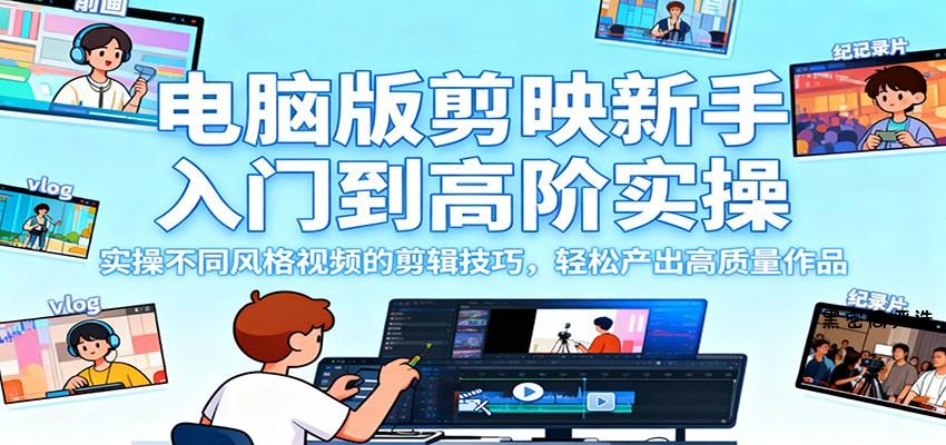 电脑版剪映新手入门到高阶实操，实操不同风格视频的剪辑技巧，轻松产出高质量作品-HeiMiGe