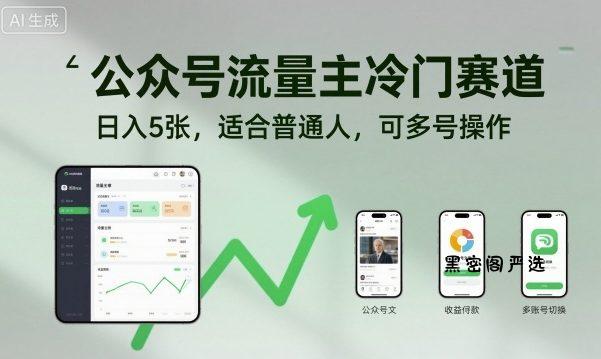 公众号流量主冷门赛道，日入5张，适合普通人，可多号操作-HeiMiGe
