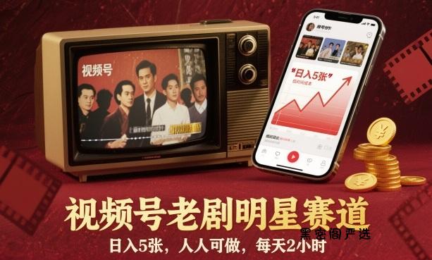 视频号老剧明星赛道，日入5张，人人可做，每天2小时-HeiMiGe