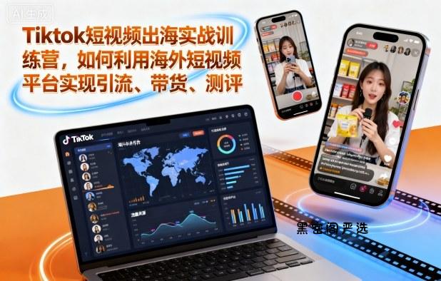 Tiktok短视频出海实战训练营,如何利用海外短视频平台实现引流、带货、测评