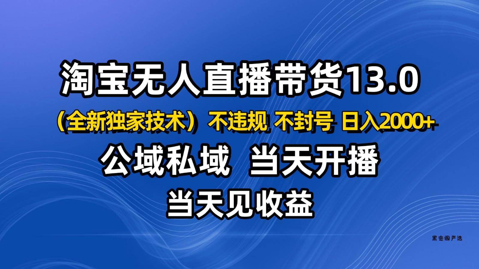 淘宝无人直播13.0,公域私域技术,不封号,不违规 布局下半年旺季赛道,日入2000+-HeiMiGe