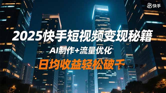 2025快手短视频变现秘籍，AI制作+流量优化，日均收益轻松破千-HeiMiGe