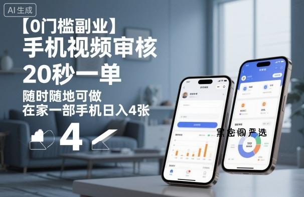 【0门槛副业】手机视频审核,20秒一单,随时随地可做,在家一部手机日入4张【揭秘】-HeiMiGe