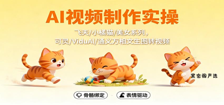 AI视频制作实操，飞天/小橘猫/美女系列，可灵/ViduAl/通义万相文生图转视频-HeiMiGe