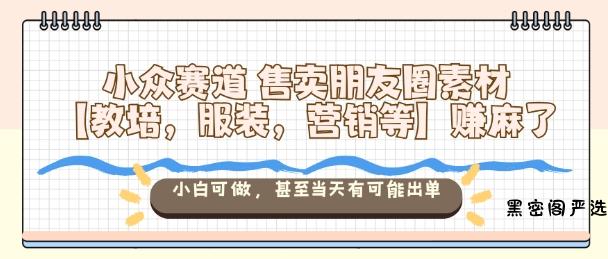 小众赛道售卖朋友圈素材【教培，服装，营销等】賺麻了，小白可做，甚至当天有可能出单-HeiMiGe