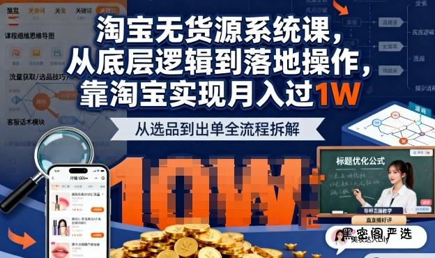 2025最新淘宝无货源系统课，从底层逻辑到落地操作，靠淘宝实现月入过1W-HeiMiGe