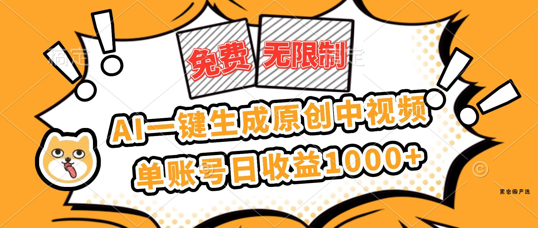免费无限制，AI一键生成原创中视频，单账号日收益1000+-HeiMiGe