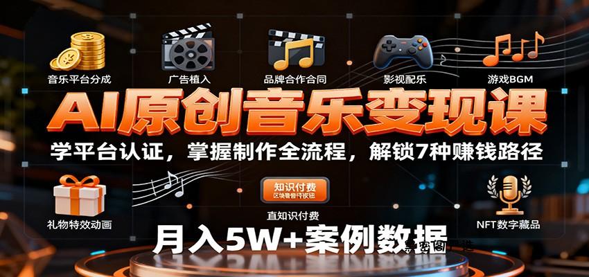 AI原创音乐变现课：学平台认证，掌握制作全流程，解锁7种赚钱路径-HeiMiGe