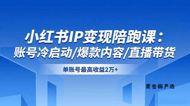 小红书IP变现陪跑课：账号冷启动/爆款内容/直播带货，单账号最高收益2万+-HeiMiGe