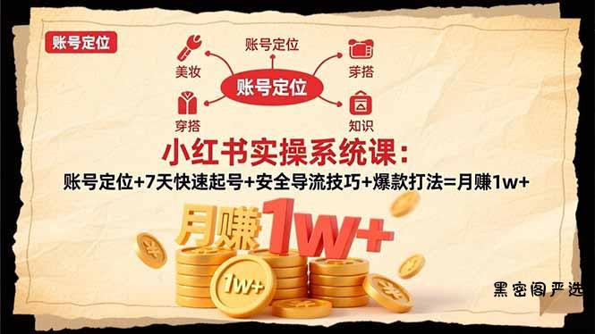 小红书实操系统课：账号定位+7天快速起号+安全导流技巧+爆款打法=月赚1w+-HeiMiGe