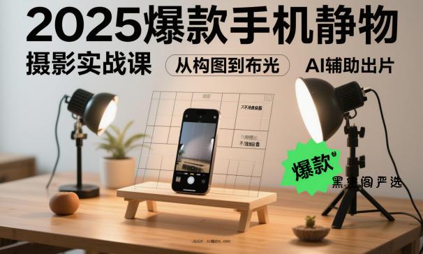 2025爆款手机静物摄影实战课，从构图到布光，不用贵设备，AI辅助出片-HeiMiGe