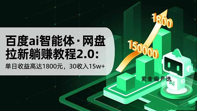 百度ai智能体·网盘拉新躺赚教程2.0：单日收益高达1800元，30收入15w+-HeiMiGe
