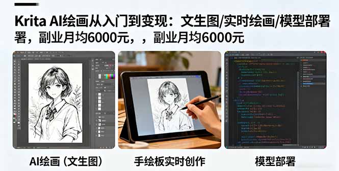 Krita AI绘画从入门到变现：文生图/实时绘画/模型部署，副业月均6000元-HeiMiGe