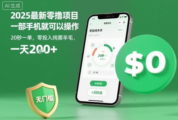 2025最新零撸项目，一部手机就可以操作，20秒一单，零投入纯薅羊毛，无门槛，一天200+【揭秘】-HeiMiGe