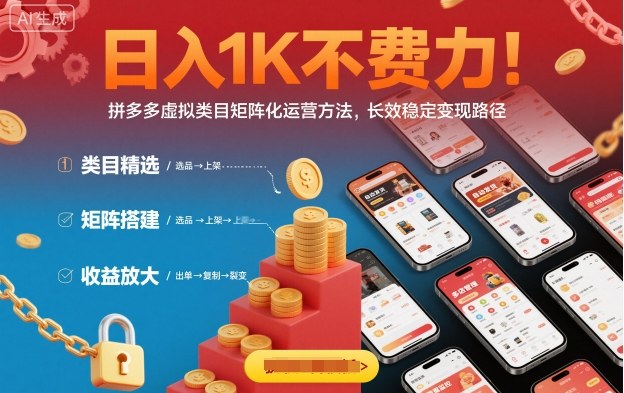 日入1K不费力！拼多多虚拟类目矩阵化运营方法，长效稳定变现路径-HeiMiGe