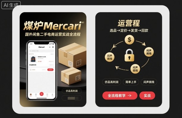 煤炉Mercari国外闲鱼二手电商运营实战全流程，仿品高利润，简单上手，闷声搞钱-HeiMiGe