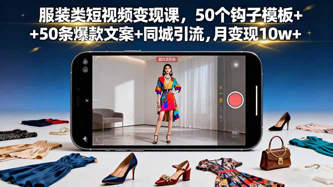 服装类短视频变现课，50个钩子模板+50条爆款文案+同城引流，月变现10w+-HeiMiGe