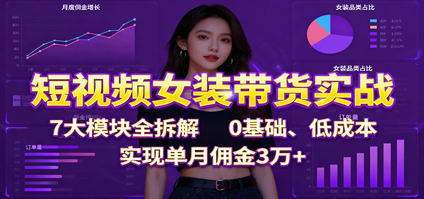 短视频女装带货实战：7大模块全拆解，0基础、低成本，实现单月佣金3万+-HeiMiGe