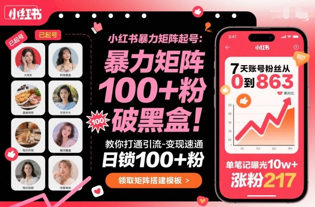 小红书暴力矩阵起号，教你打通引流-变现速通，日锁100+粉，破流量黑盒-HeiMiGe