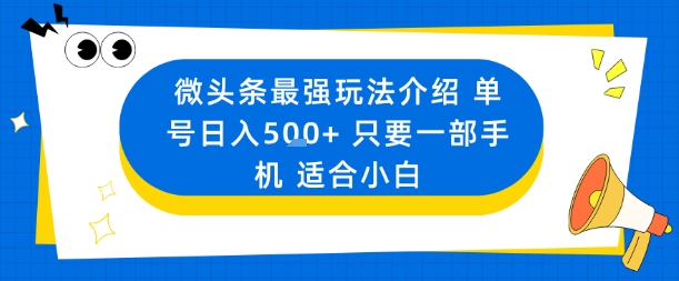 微头条最强玩法介绍一个号日入5张+只要一部手机适合小白-HeiMiGe