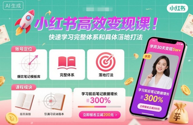 小红书高效变现课，快速学习小红书完整体系和具体落地打法-HeiMiGe