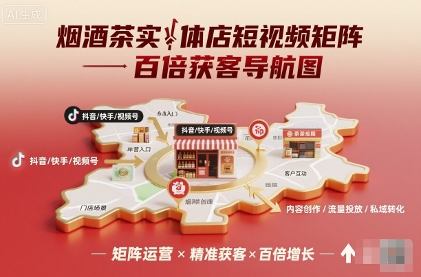 烟酒茶实体店短视频矩阵百倍获客导航图-HeiMiGe