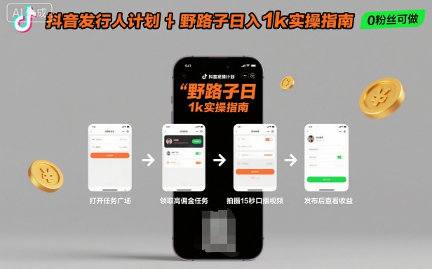 抖音发行人计划全新野路子玩法，随时随地，只要有手机，就能操作，日入1k+【揭秘】-HeiMiGe