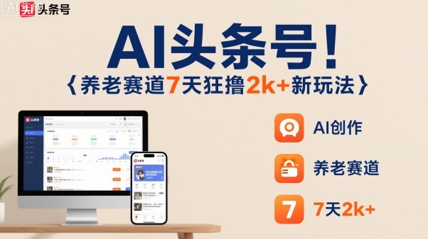 AI头条号，7天狂撸2k+，做养老赛道，新风口新玩法-HeiMiGe